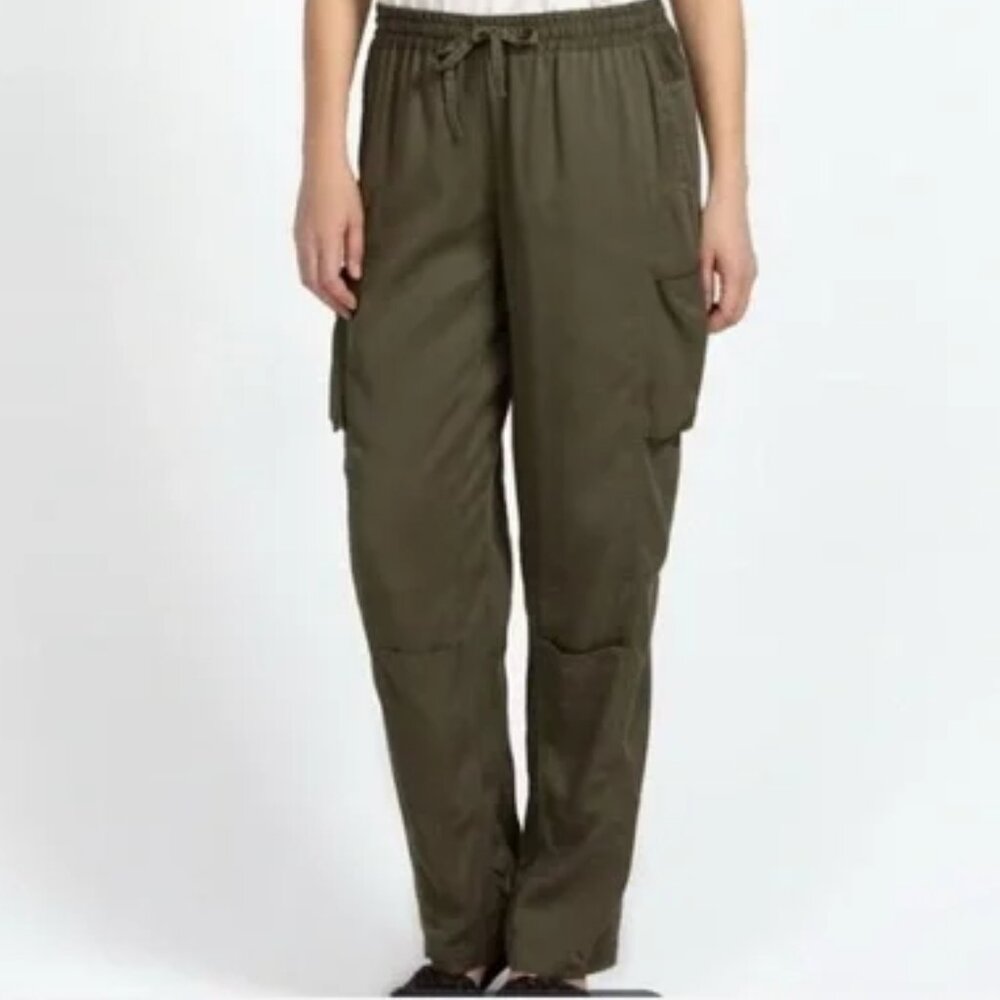 NEW NWOT! JOHNNY WAS LEESHIE WORKWEAR PANTS OLIVE SATIN CARGO UTILITY sz L